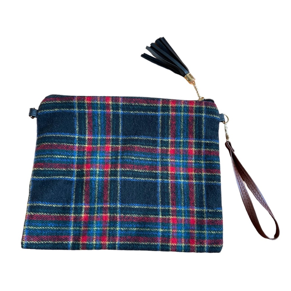 Plaid flannel zippered wristlet / clutch purse with free bonus scarf!